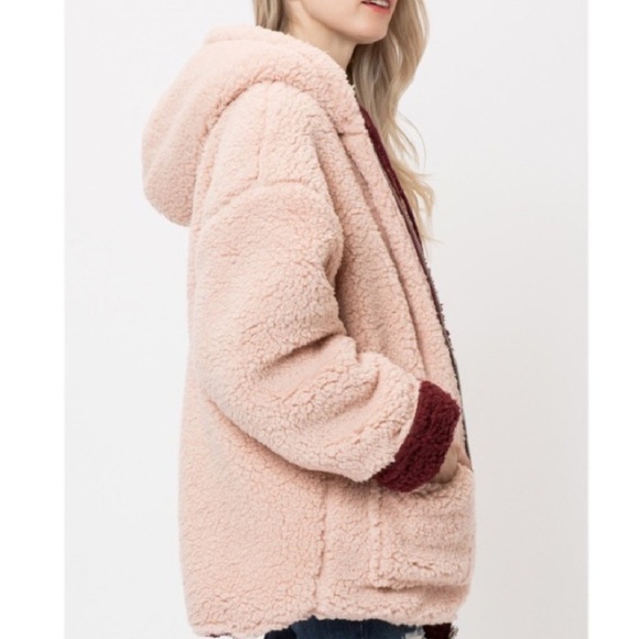 Wine & Pink Reversible Sherpa Coat - Picture 2 of 8